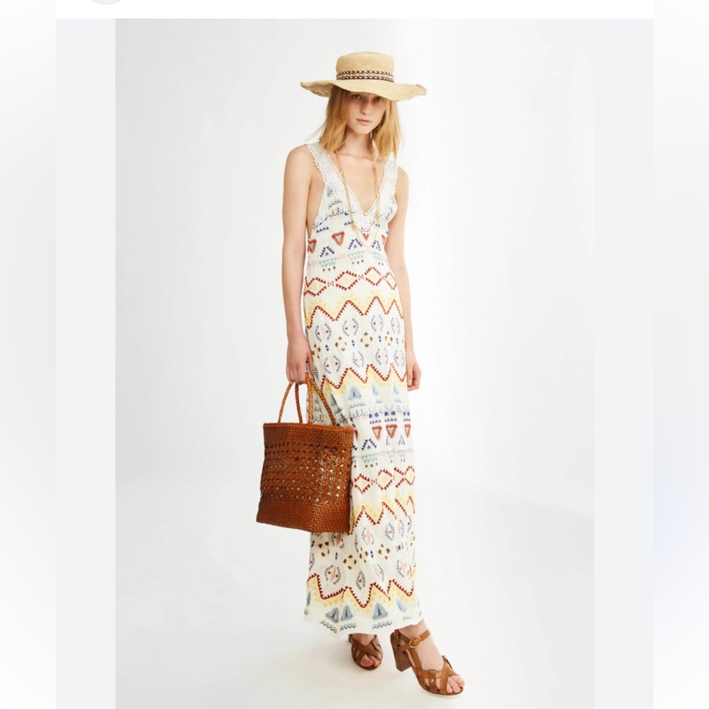Vanessa Bruno Nawa Boho Crochet Embroidered Maxi Dress size XL Resort Festival